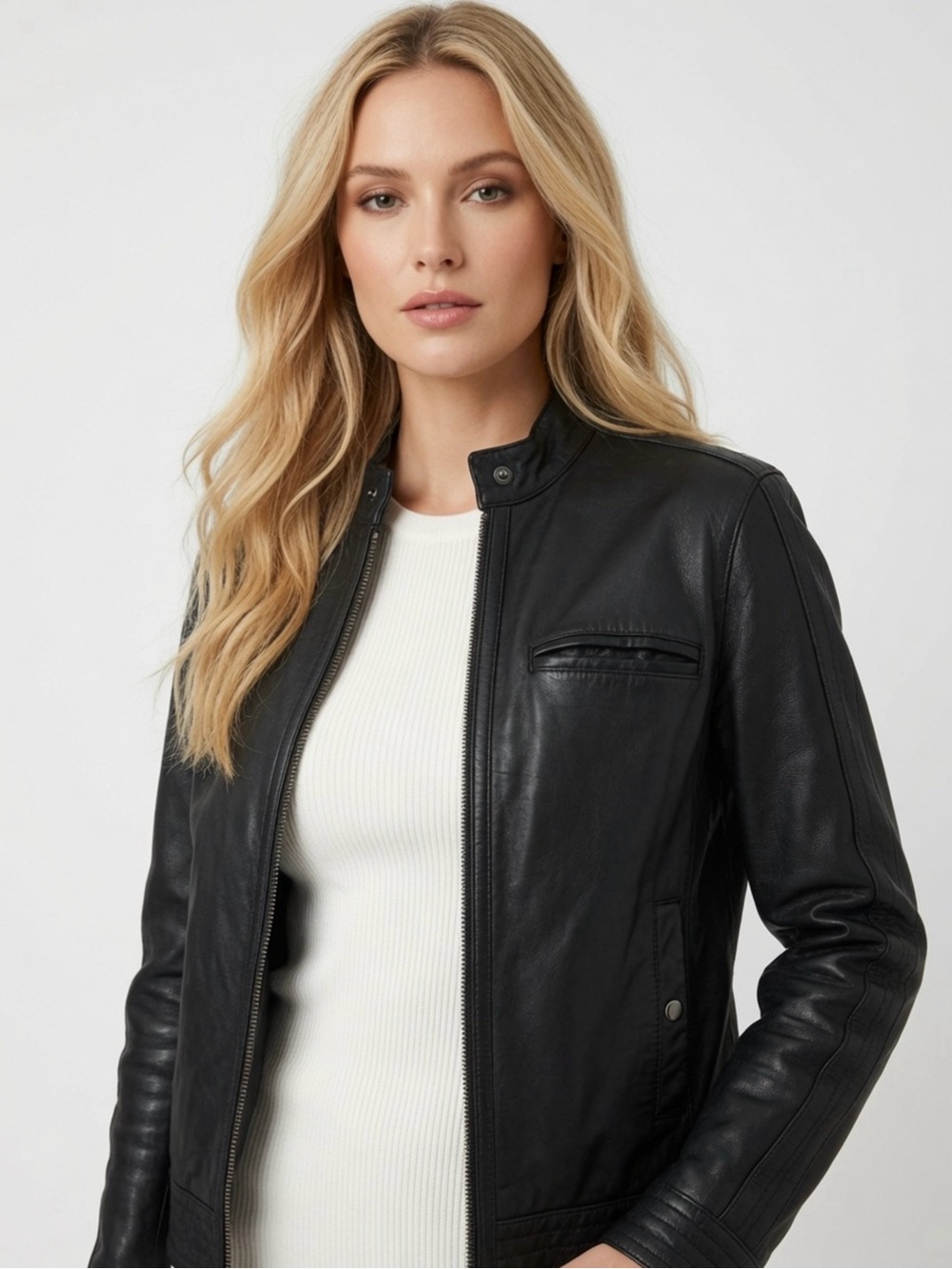 ASOS Black Leather Zip-Front Biker Jacket size extra Small